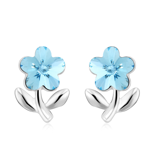 Σκουλαρίκια Aquamarine Flower, Επιπλατινωμένα, με Swarovski, BC20679-AQ